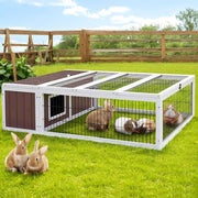 124cm Wooden Rabbit Hutch with Asphalt Roof & Outdoor Run