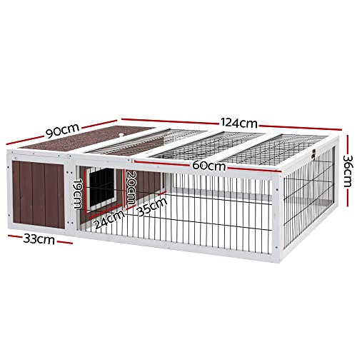 124cm Wooden Rabbit Hutch with Asphalt Roof & Outdoor Run
