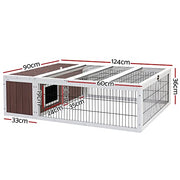 124cm Wooden Rabbit Hutch with Asphalt Roof & Outdoor Run