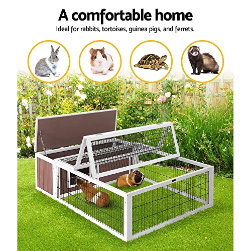 124cm Wooden Rabbit Hutch with Asphalt Roof & Outdoor Run