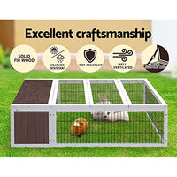 124cm Wooden Rabbit Hutch with Asphalt Roof & Outdoor Run
