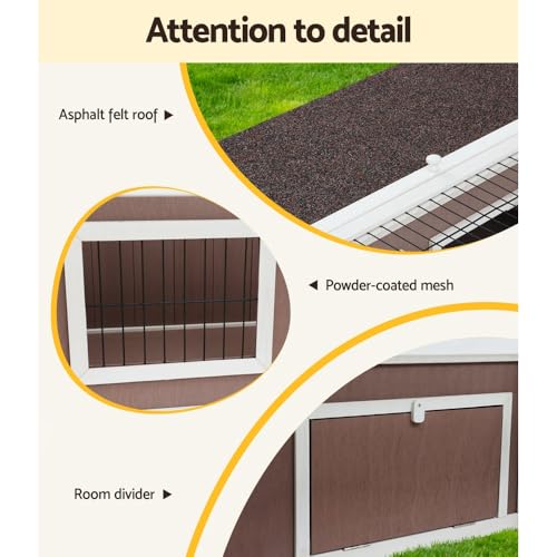 124cm Wooden Rabbit Hutch with Asphalt Roof & Outdoor Run