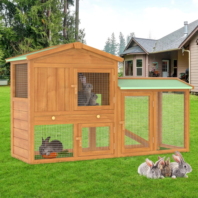 Two-Level Brown Wooden Rabbit Hutch & Chicken Coop