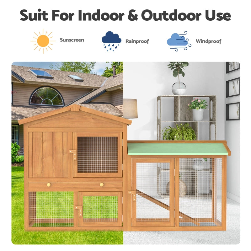 Two-Level Brown Wooden Rabbit Hutch & Chicken Coop