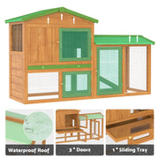 Two-Level Brown Wooden Rabbit Hutch & Chicken Coop