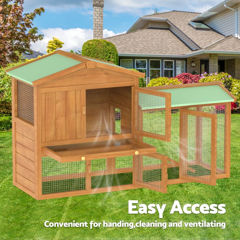 Two-Level Brown Wooden Rabbit Hutch & Chicken Coop
