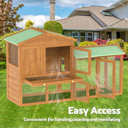 Two-Level Brown Wooden Rabbit Hutch & Chicken Coop