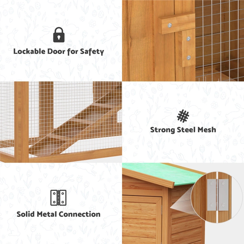 Two-Level Brown Wooden Rabbit Hutch & Chicken Coop