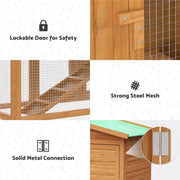 Two-Level Brown Wooden Rabbit Hutch & Chicken Coop