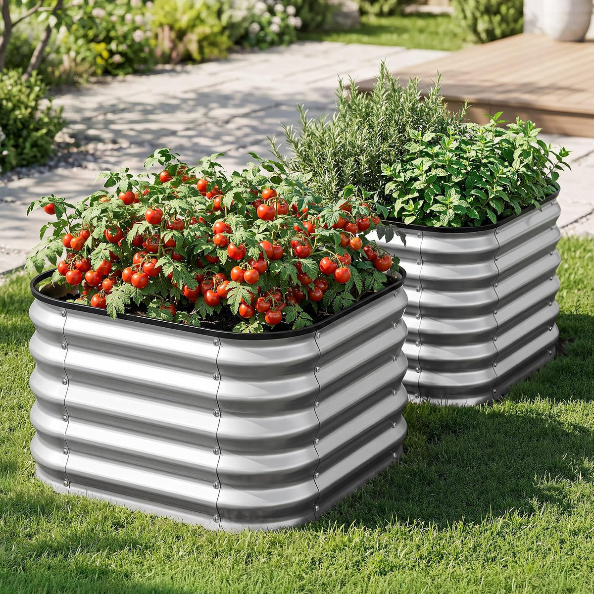 2-Pack Galvanised Raised Garden Beds – 60 × 60 × 45 cm, Silver
