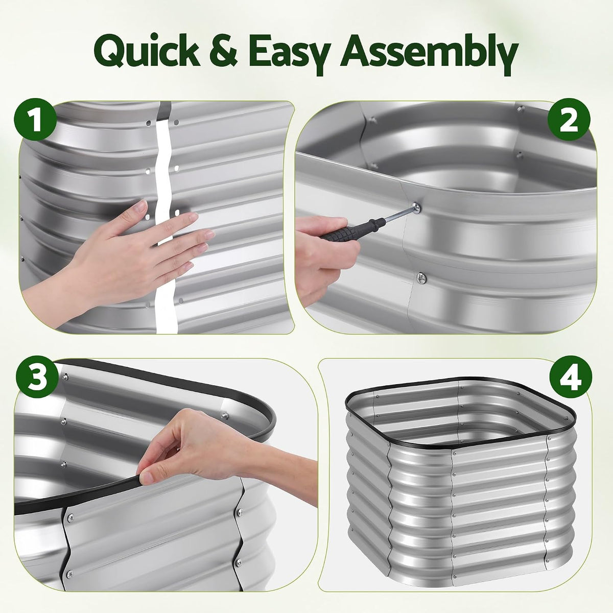 2-Pack Galvanised Raised Garden Beds – 60 × 60 × 45 cm, Silver