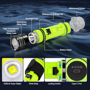 Rechargeable 1500 Lumen Scuba Diving Torch – IPX8 Waterproof, 3 Modes