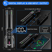 Rechargeable High-Power LED Torch with LCD Display & 5 Modes