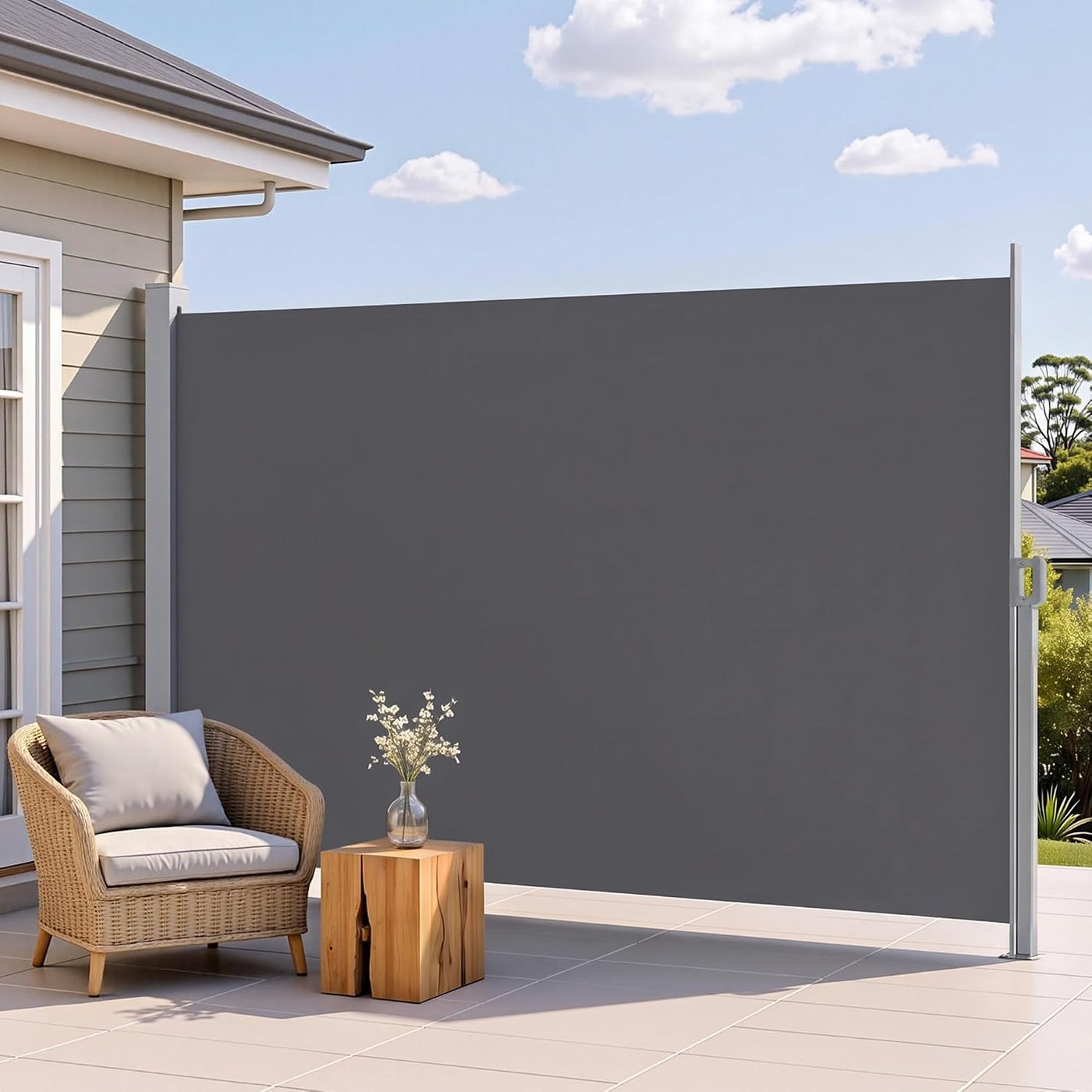 2 × 3.5 m Retractable Outdoor Privacy Screen Side Awning – Dark Grey