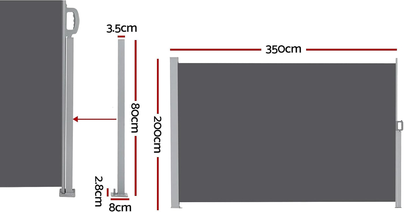 2 × 3.5 m Retractable Outdoor Privacy Screen Side Awning – Dark Grey