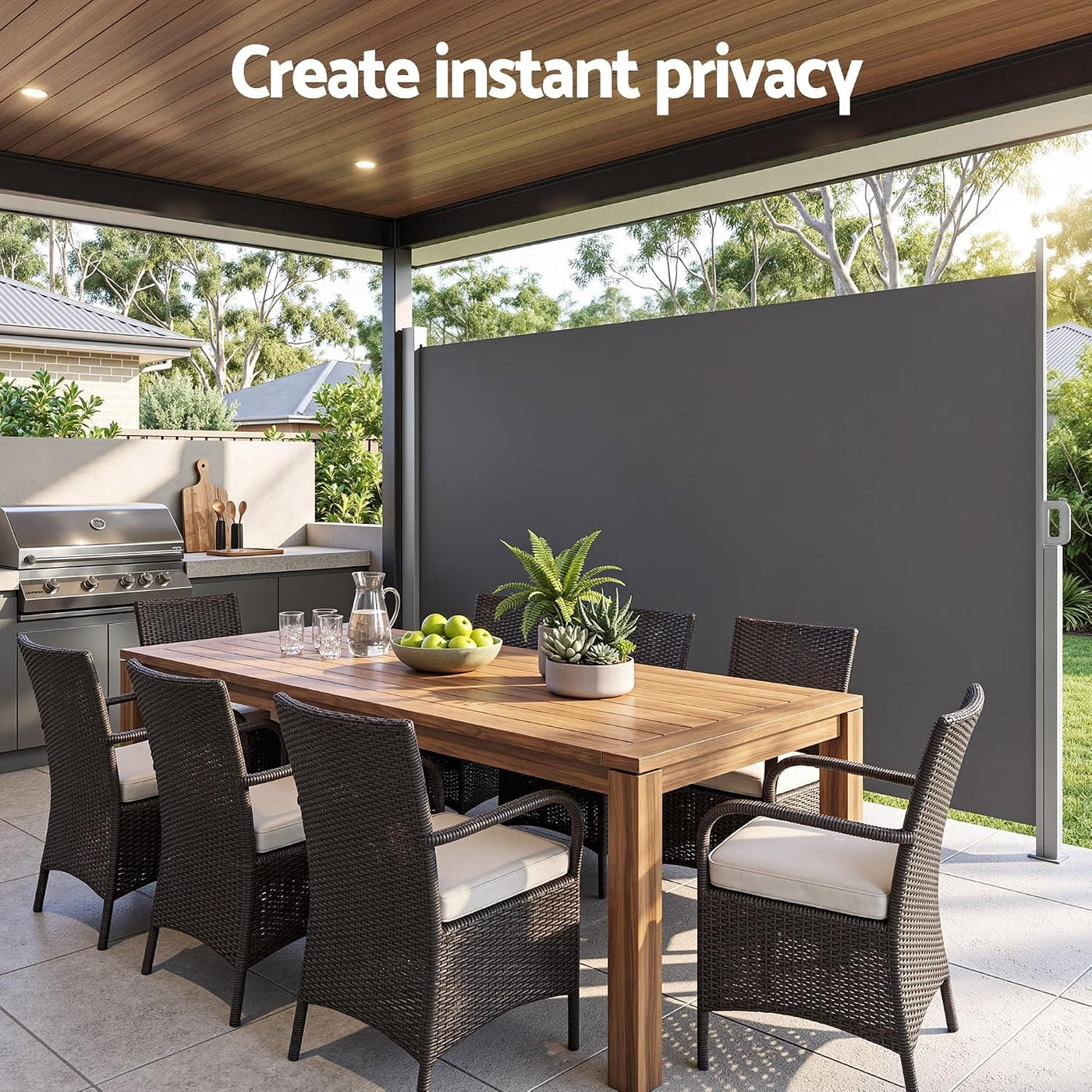2 × 3.5 m Retractable Outdoor Privacy Screen Side Awning – Dark Grey
