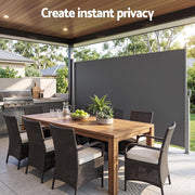 2 × 3.5 m Retractable Outdoor Privacy Screen Side Awning – Dark Grey