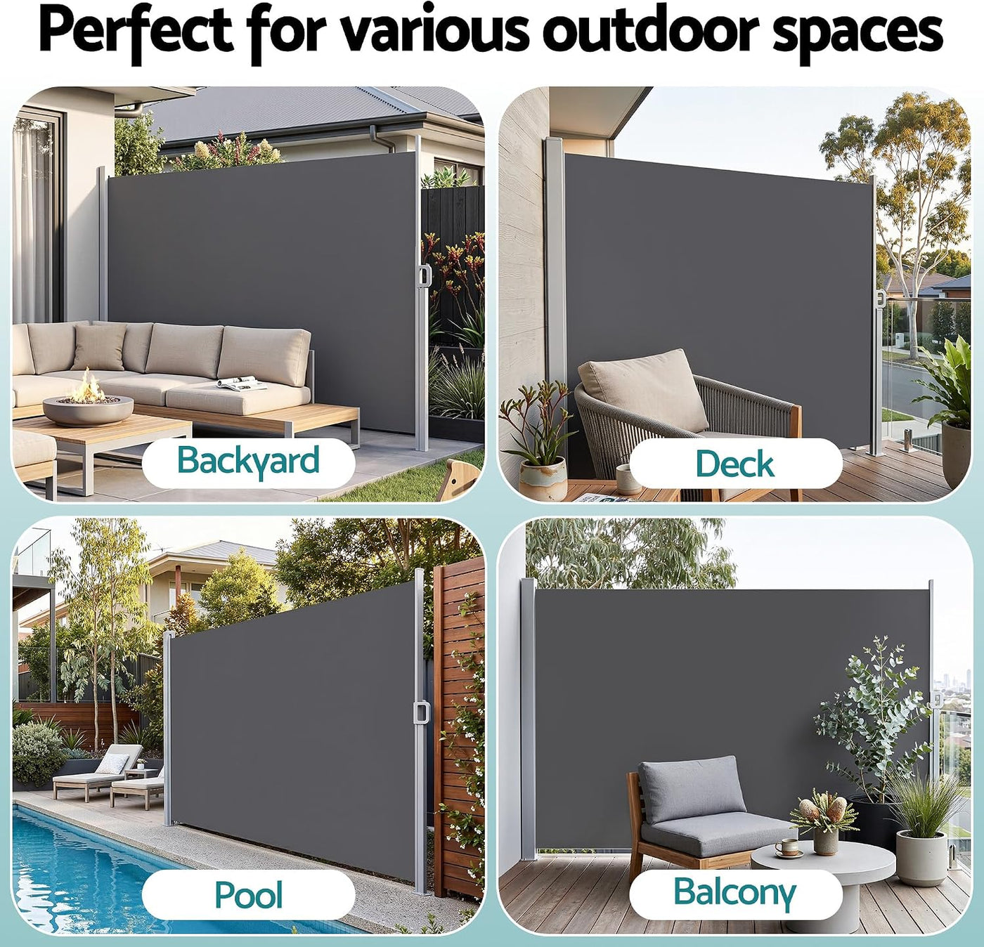 2 × 3.5 m Retractable Outdoor Privacy Screen Side Awning – Dark Grey