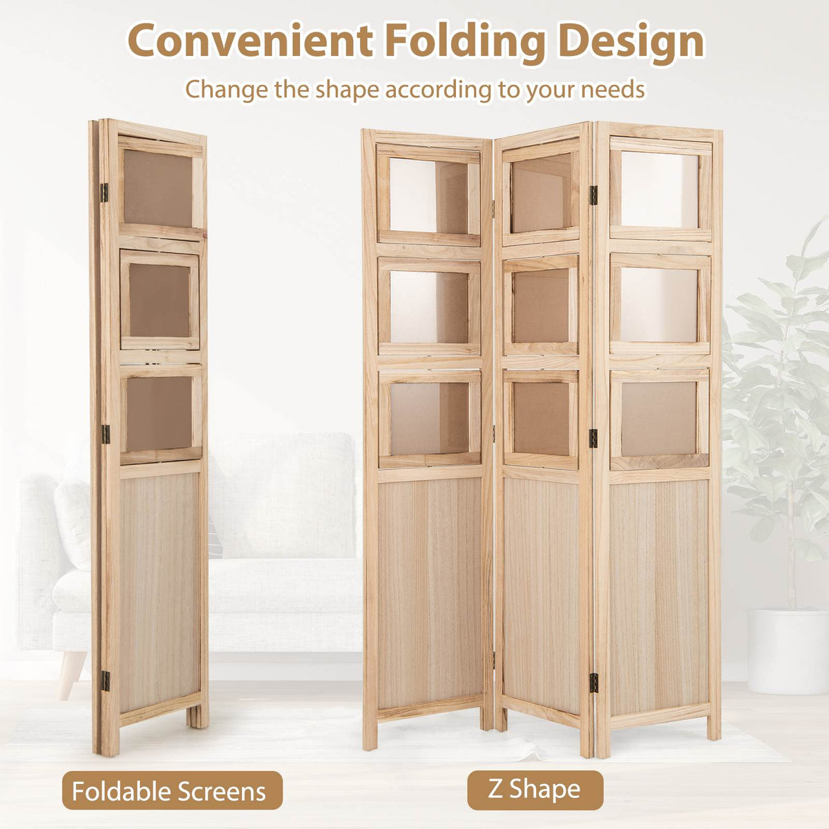 3-Panel Room Divider Folding Privacy Screens 170 CM High Hinged Space Separator