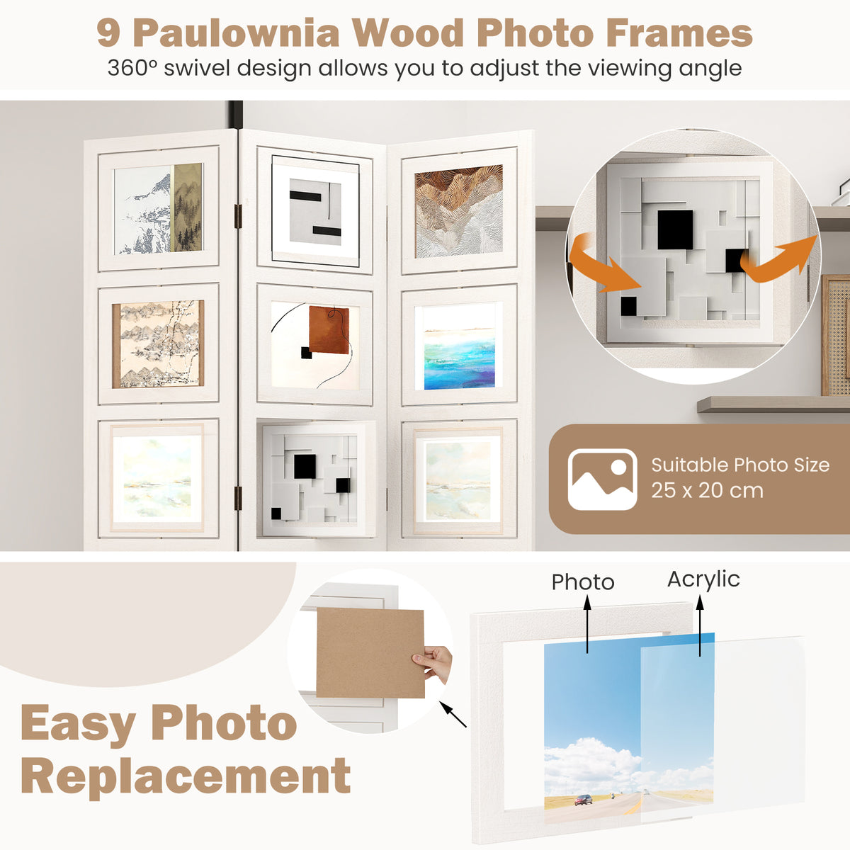 3-Panel Room Divider Folding Privacy Screens 170 CM High Hinged Space Separator