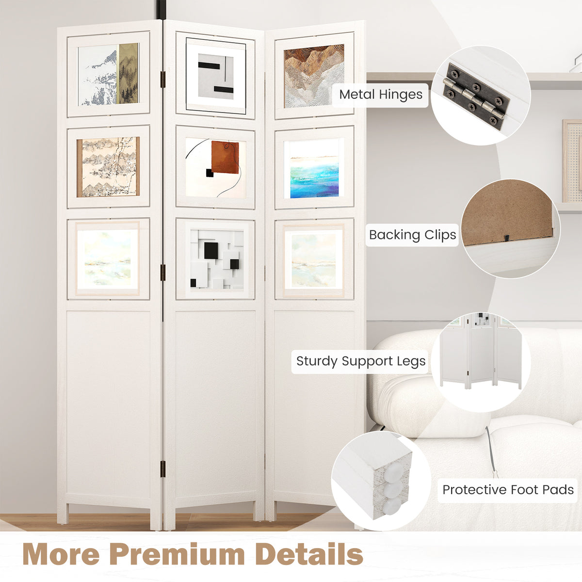 3-Panel Room Divider Folding Privacy Screens 170 CM High Hinged Space Separator