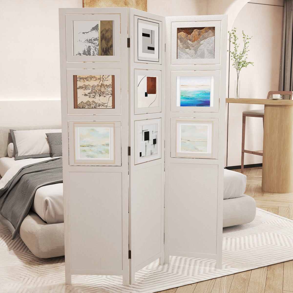 3-Panel Room Divider Folding Privacy Screens 170 CM High Hinged Space Separator