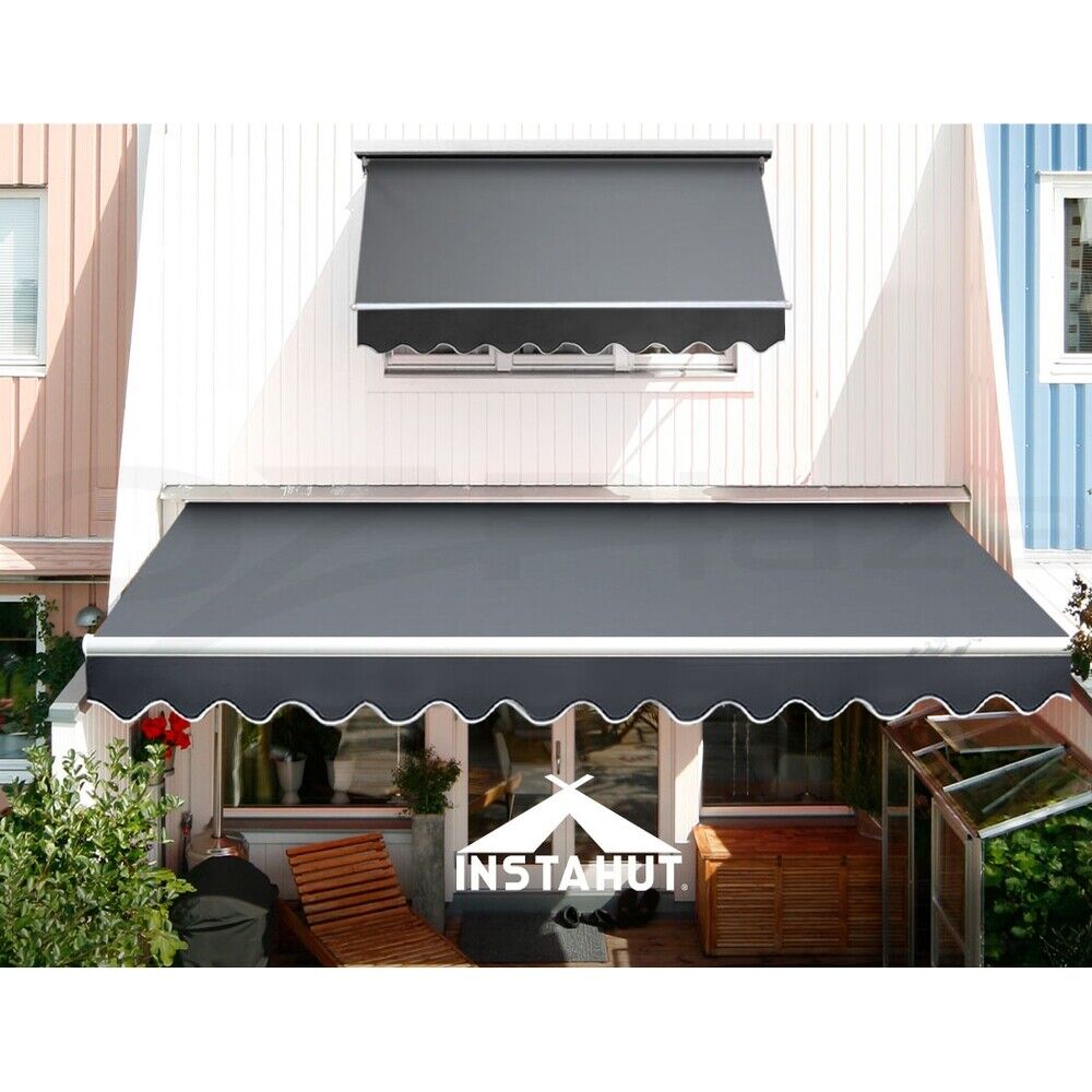 Instahut Folding Arm Outdoor Awning Retractable SunShade Window Canopy Grey