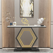Heavy-Duty Marble-Style Console Table with Geometric Base