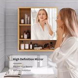 Wall Medicine Cabinet Natural Bamboo Bathroom Vanity Mirror 5 Open Storage Shelf