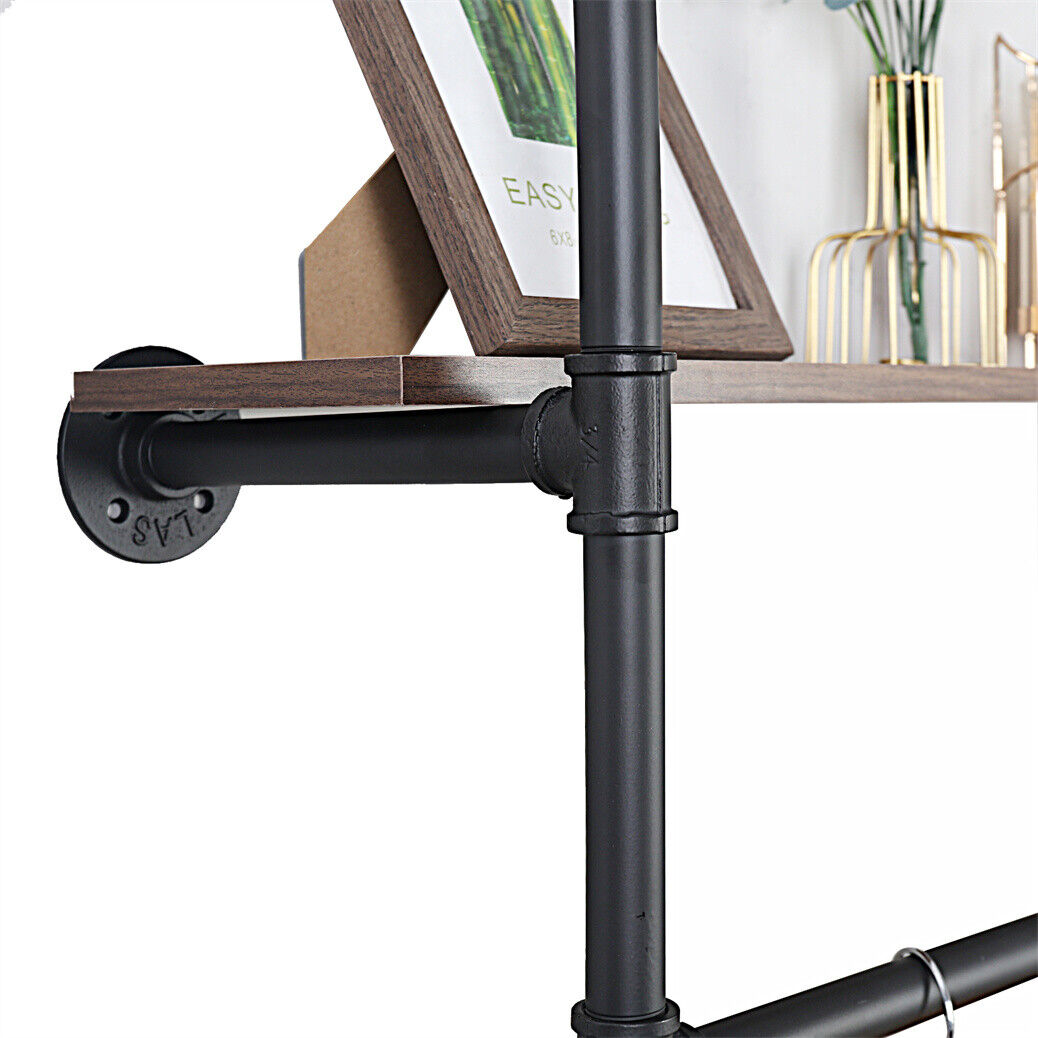 116 cm Wall-Mounted Pipe Garment Rack with 2 Shelves – 2 Finishes
