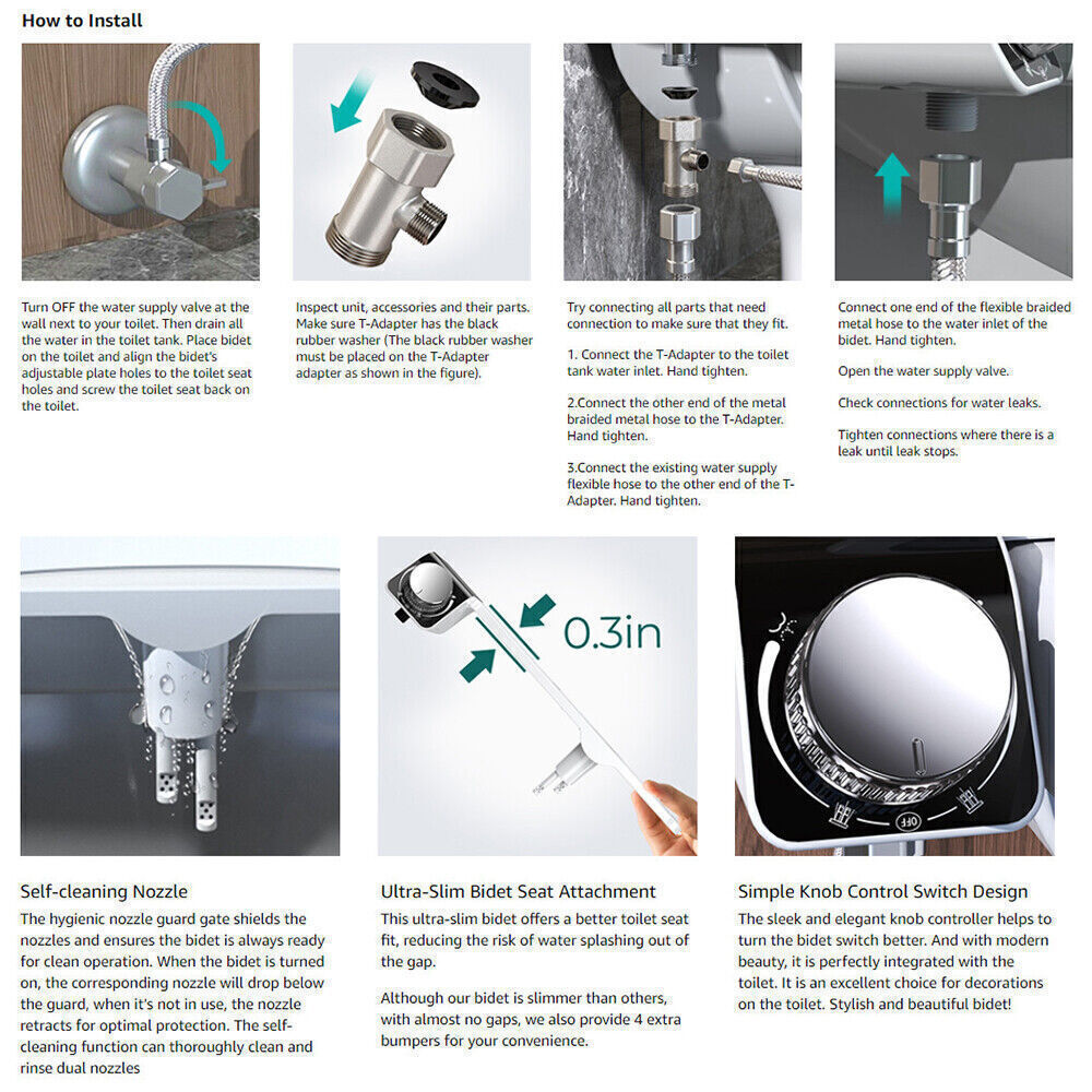Non-Electric Dual-Nozzle Bidet Attachment – Hot & Cold Inlets