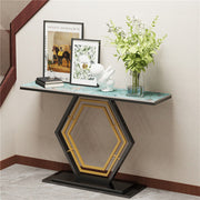 Heavy-Duty Marble-Style Console Table with Geometric Base