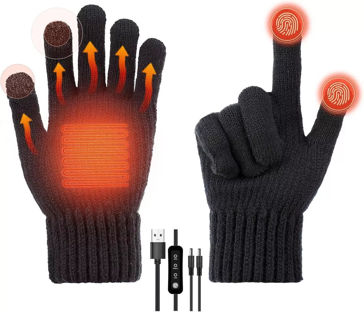 5V USB Heated Touchscreen Gloves – Black or Grey