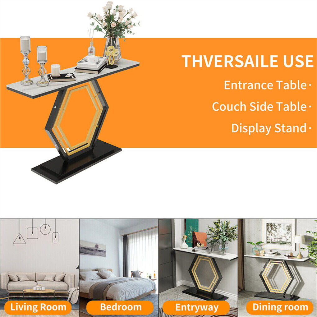 Heavy-Duty Marble-Style Console Table with Geometric Base