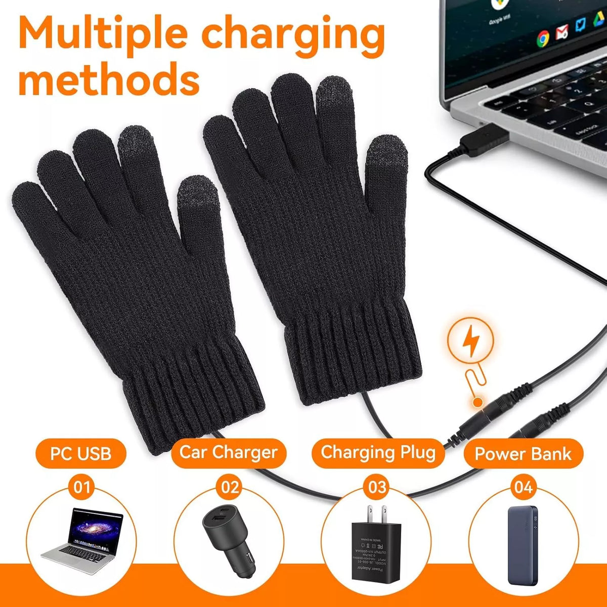 5V USB Heated Touchscreen Gloves – Black or Grey