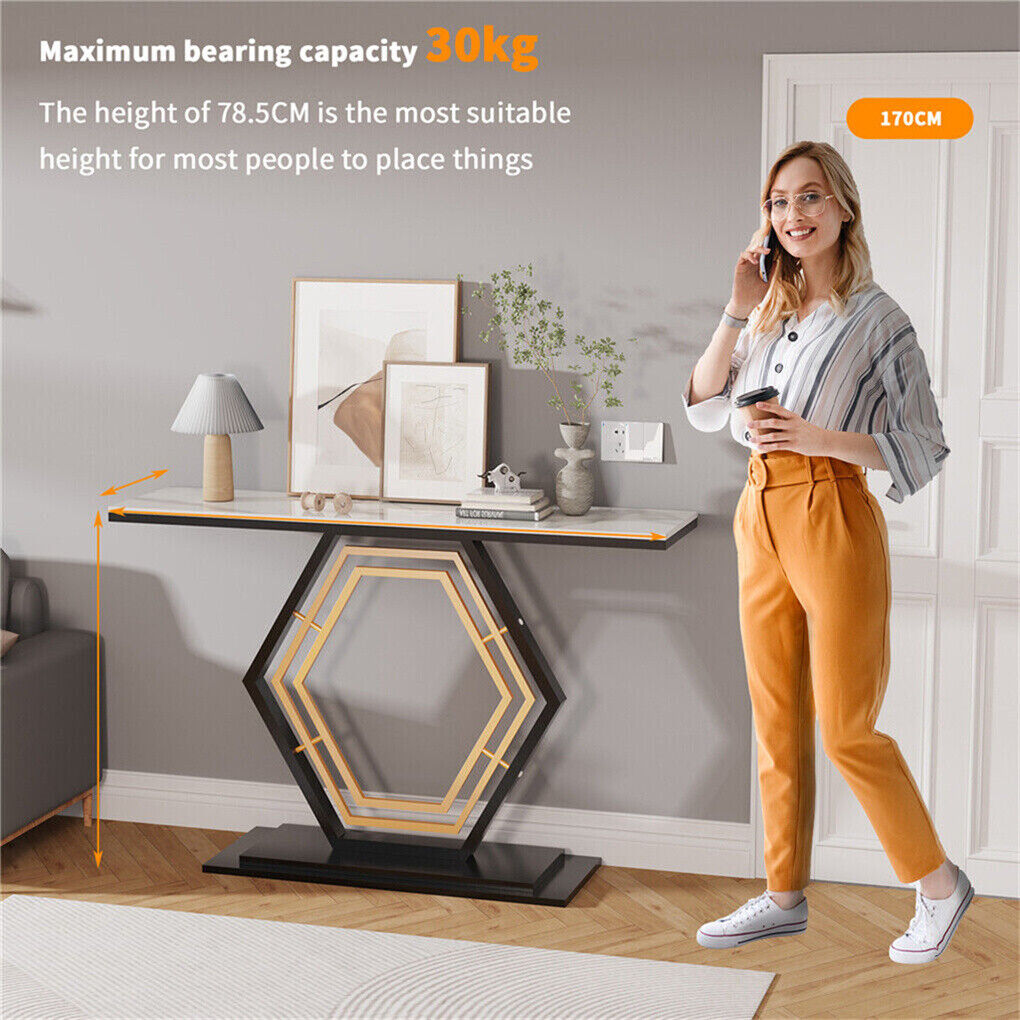 Heavy-Duty Marble-Style Console Table with Geometric Base