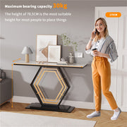 Heavy-Duty Marble-Style Console Table with Geometric Base