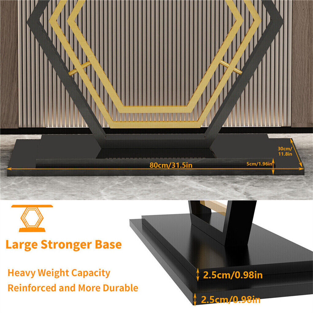 Heavy-Duty Marble-Style Console Table with Geometric Base