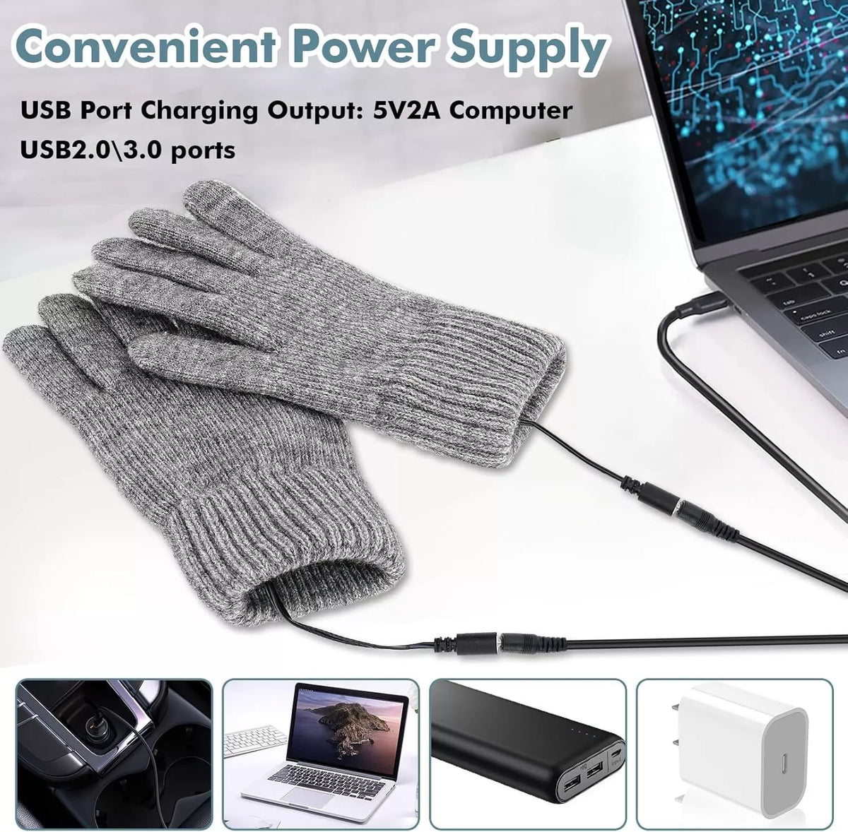 5V USB Heated Touchscreen Gloves – Black or Grey