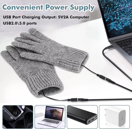 Electric Heated Gloves USB Rechargeable Touch Screen Warm Thermal Gloves Winter