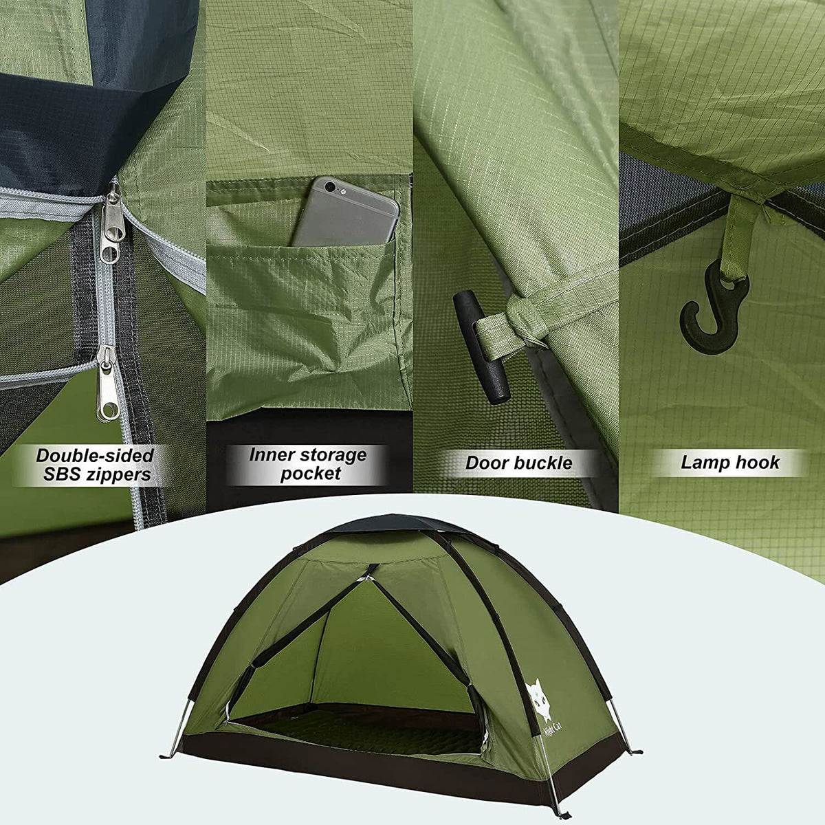Night Cat Backpacking Tent for One 1 to 2 Persons Lightweight Waterproof Camping Hiking Tent for Adults Kids Scouts Easy Setup Single Layer 2.2x1.2m
