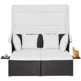 Outdoor Rattan Daybed Sunbed Wicker Furniture Retractable Canopy Patio Sofa Set