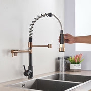 Black & Rose Gold Pull-Out Kitchen Mixer Tap