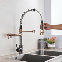 Black & Rose Gold Pull-Out Kitchen Mixer Tap