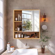 Bamboo Wall-Mounted Mirrored Bathroom Cabinet