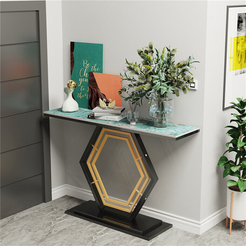 Heavy-Duty Marble-Style Console Table with Geometric Base