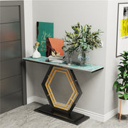 Heavy-Duty Marble-Style Console Table with Geometric Base