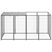 Black Steel Outdoor Dog Kennel Run with Roof
