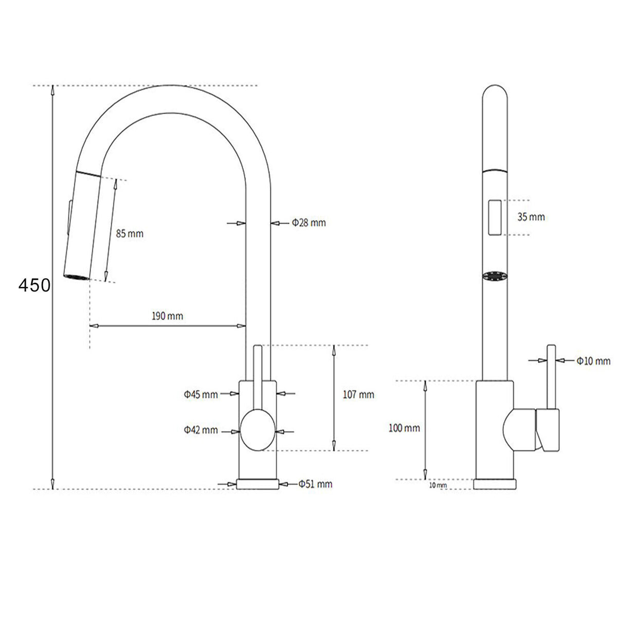 Brushed Nickel 2-Mode Pull-Out Kitchen Mixer Tap