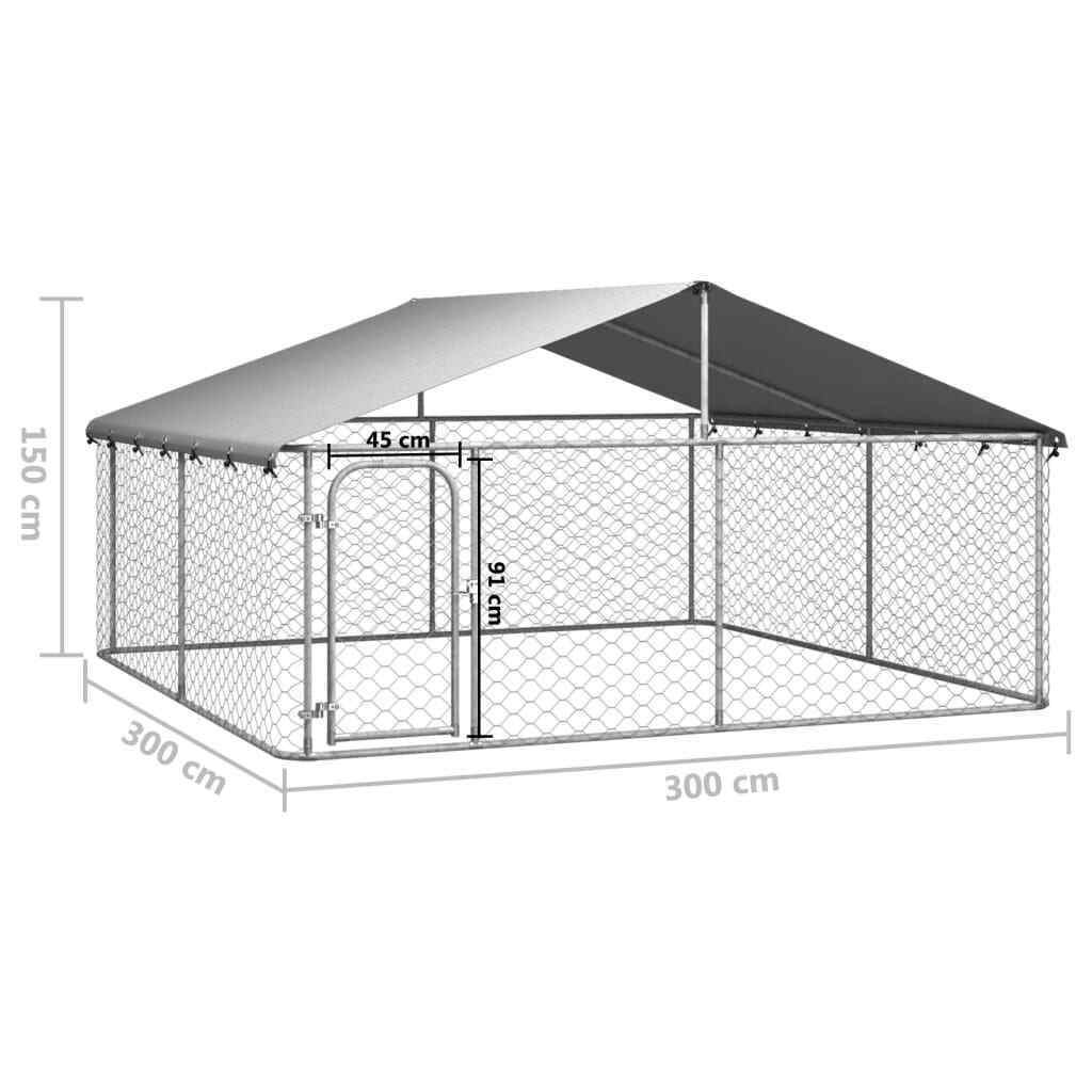 3 × 3 m Galvanised-Steel Dog Kennel Run with Roof